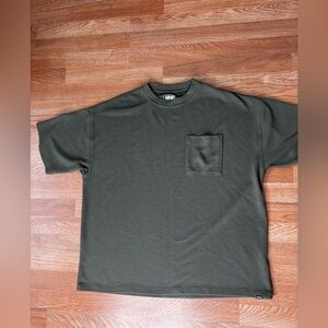 American Eagle Olive Green Short-Sleeve Pocket Tee Boxy Waffle Knit Size Large